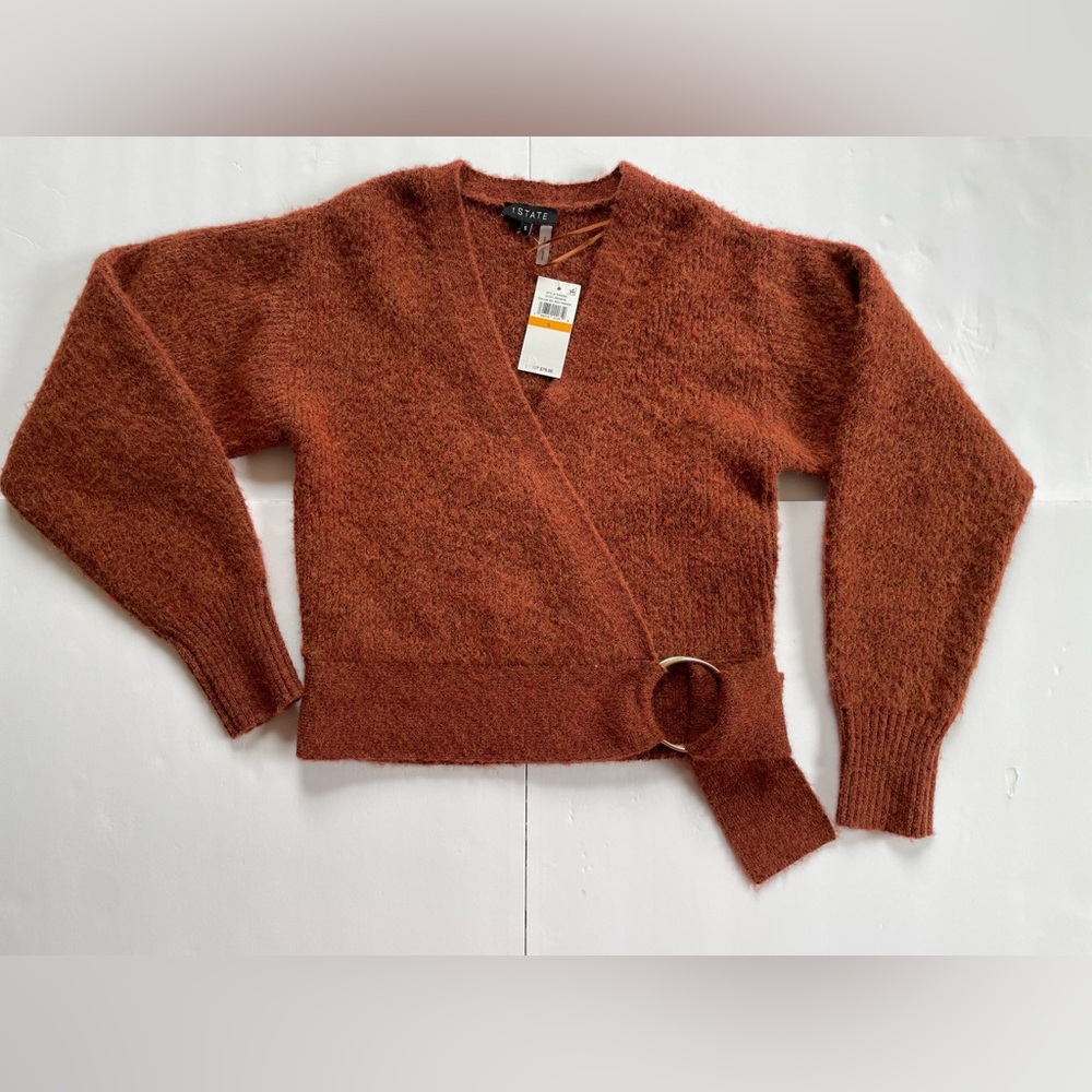 Aritzia Rust Wrap V-Neck Sweater with Ring Accent